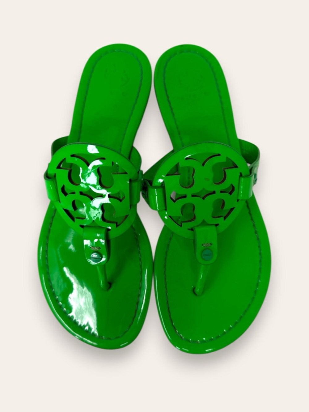 Tory Burch Patent Leather Miller Thong Sandal Bright Neon Green 7 Women’s